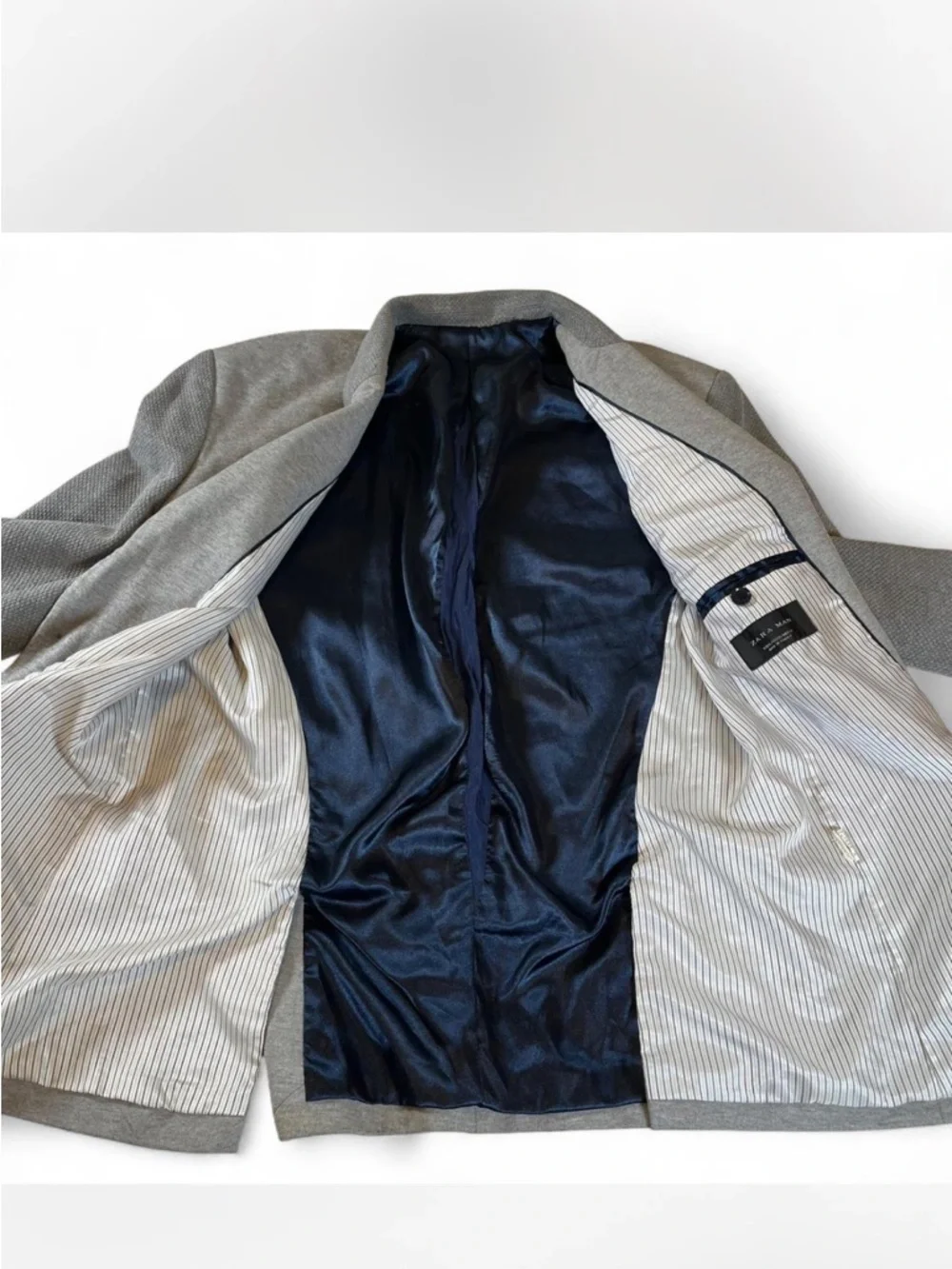 Zara Men's‎ Stretch Comfort Knit Two Button Blazer Jacket Size XL Grey